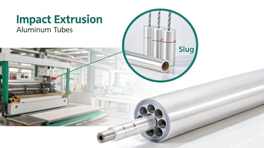 alt text: Diagram showing impact extrusion for collapsible tubes